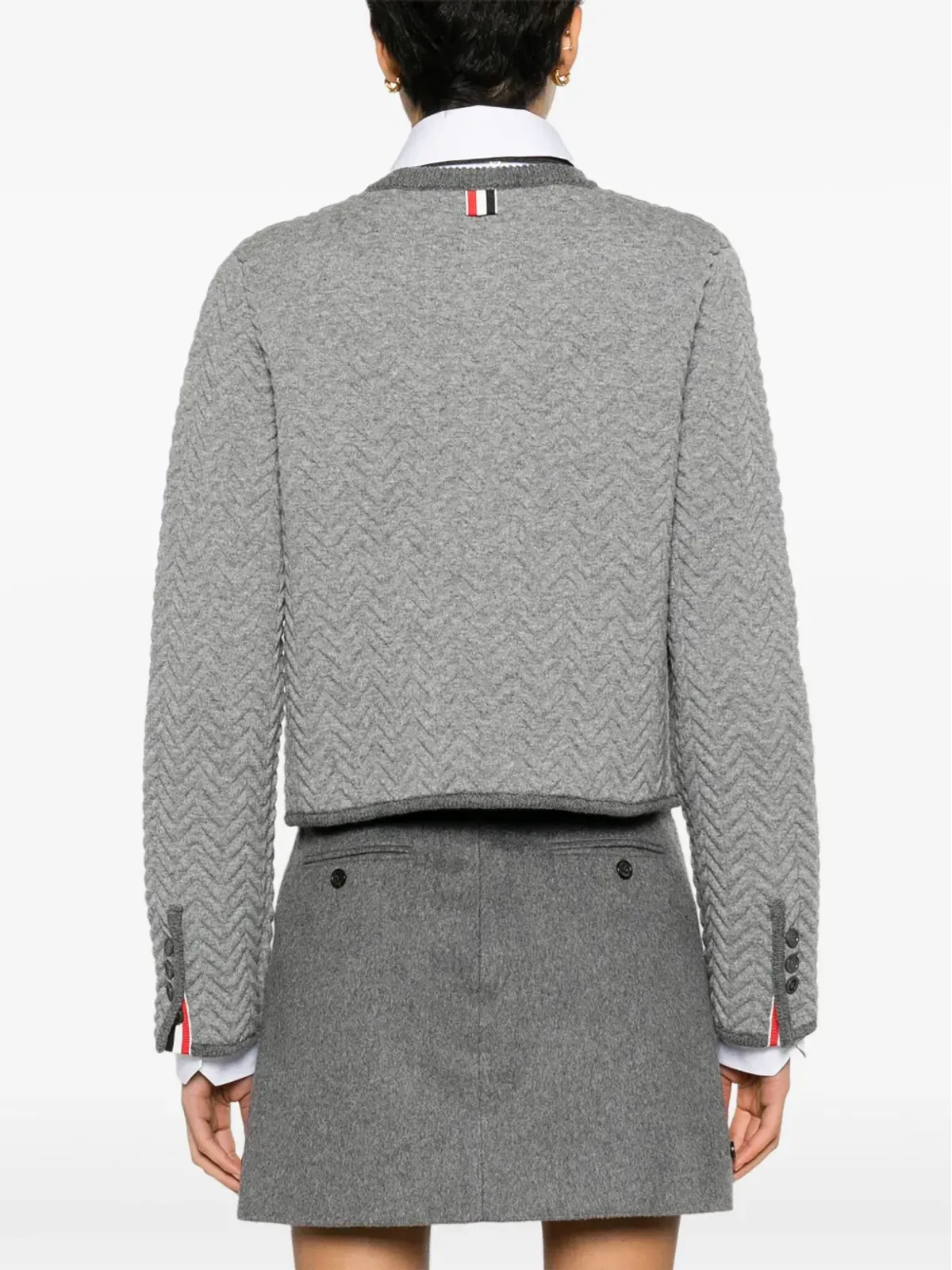 Thom Browne ヘリンボーン3Dニット カーディガン - グレー - 画像4