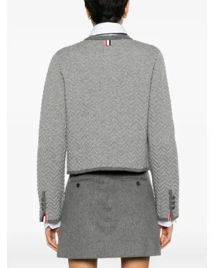 Thom Browne ヘリンボーン3Dニット カーディガン - グレー - サムネイル4