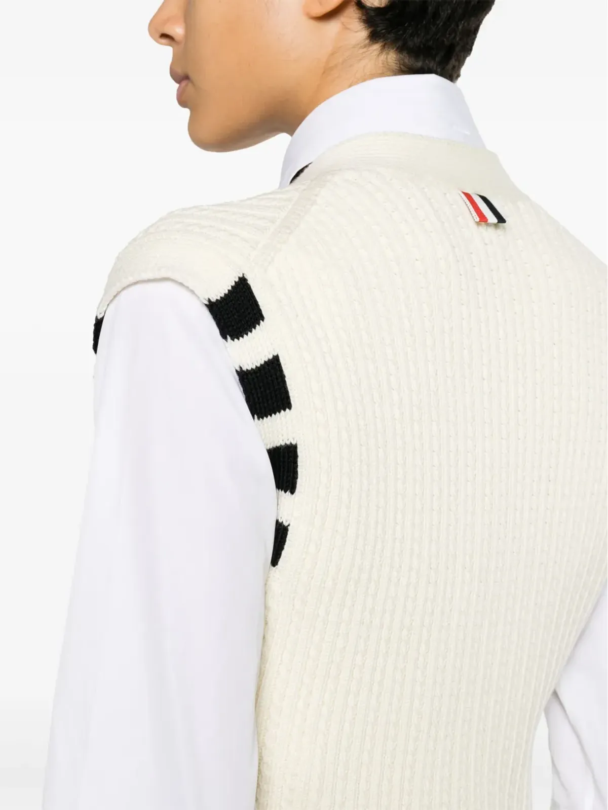 Thom Browne 4バー・ストライプのイントアルシア編みベスト - ホワイト - 画像5