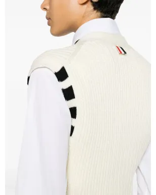 Thom Browne 4バー・ストライプのイントアルシア編みベスト - ホワイト - サムネイル5