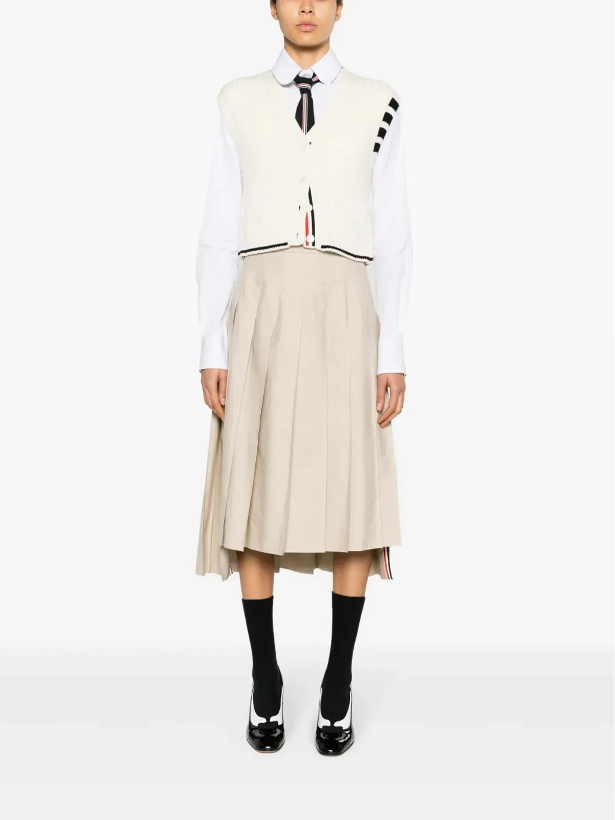 Thom Browne 4バー・ストライプのイントアルシア編みベスト - ホワイト - 画像2
