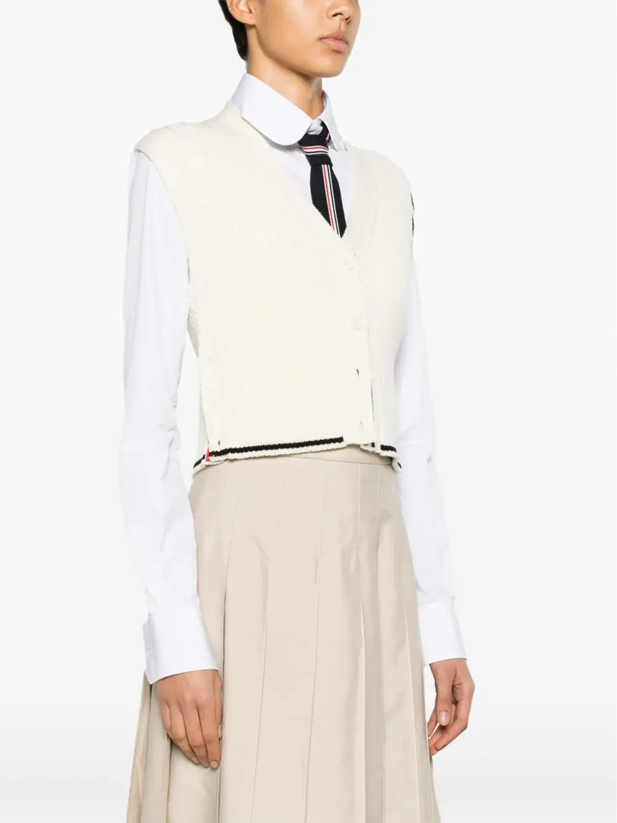 Thom Browne 4バー・ストライプのイントアルシア編みベスト - ホワイト - 画像3