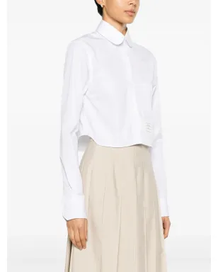 Thom Browne ロゴパッチ付きクロップドシャツ - ホワイト - サムネイル3