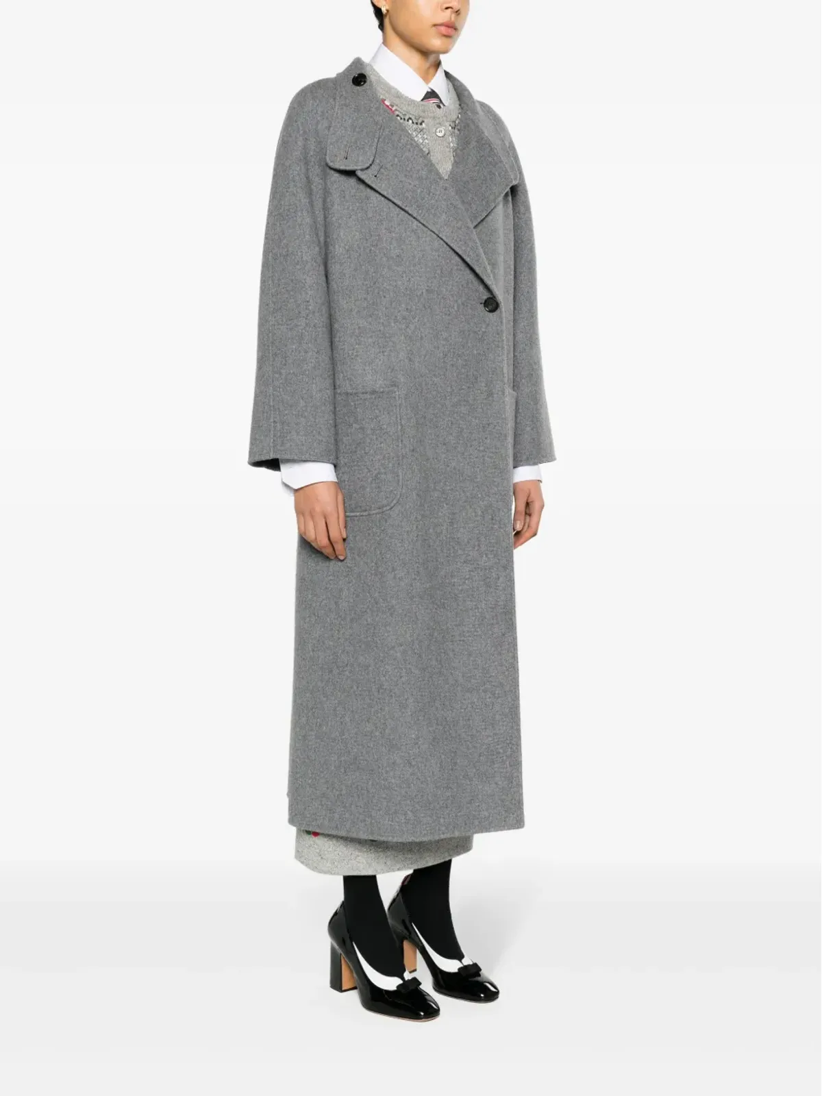 Thom Browne ウールブレンド マキシコート グレー - 画像3