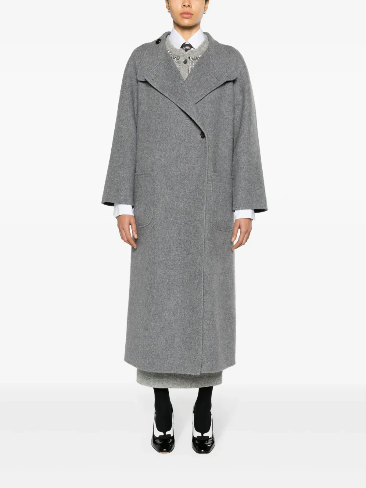 Thom Browne ウールブレンド マキシコート グレー - 画像4