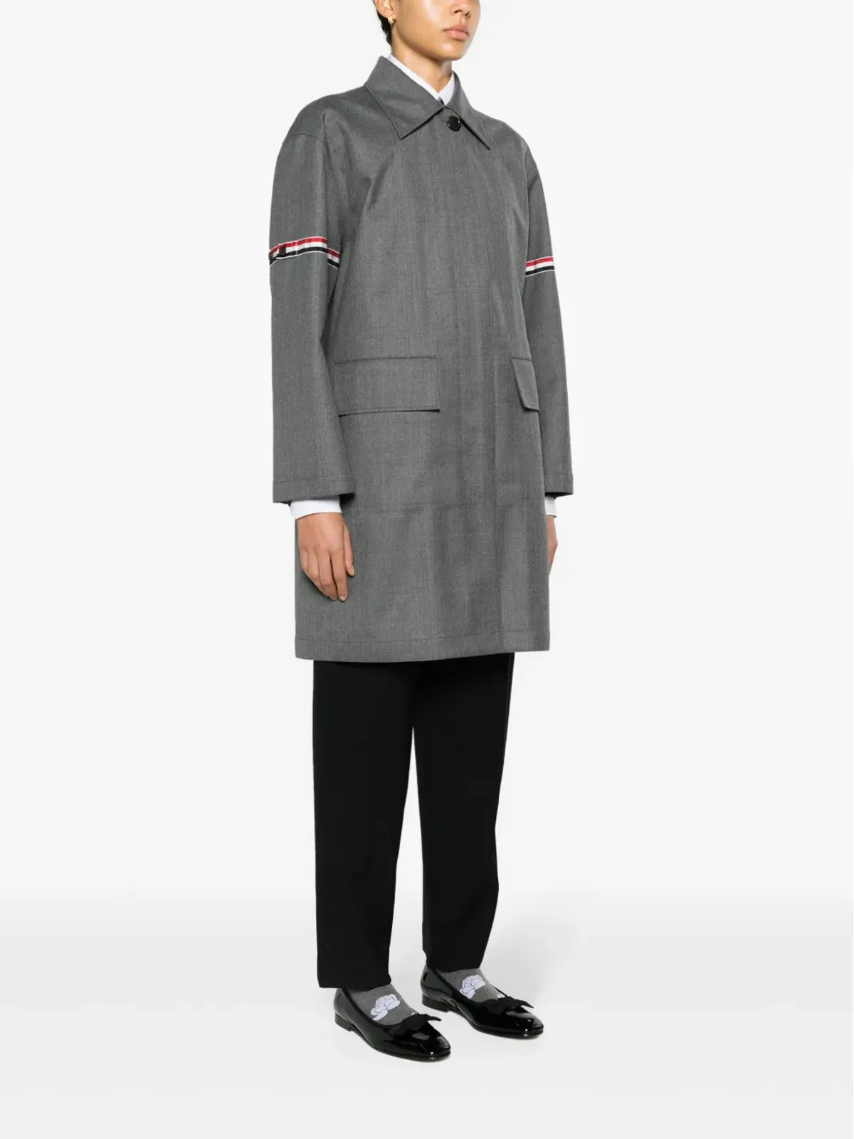Thom Browne RWBストライプツイルコート - グレー - 画像3