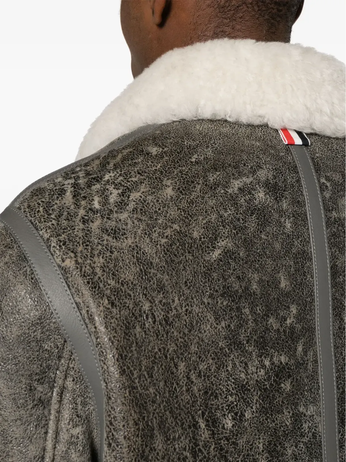Thom Browne シアリングトリム付きヒビ割れレザー ジャケット - グレー - 画像5