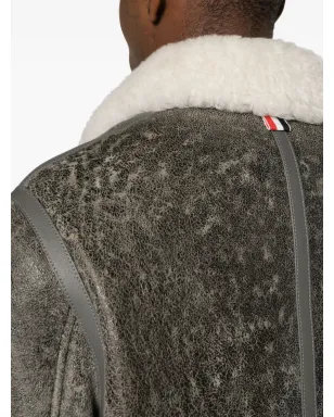 Thom Browne シアリングトリム付きヒビ割れレザー ジャケット - グレー - サムネイル5
