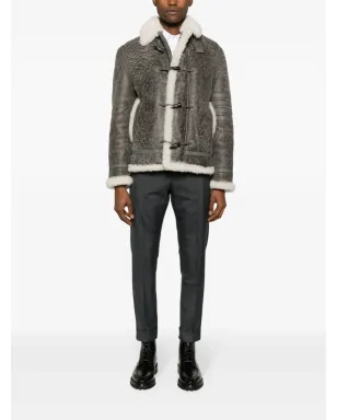 Thom Browne シアリングトリム付きヒビ割れレザー ジャケット - グレー - サムネイル2