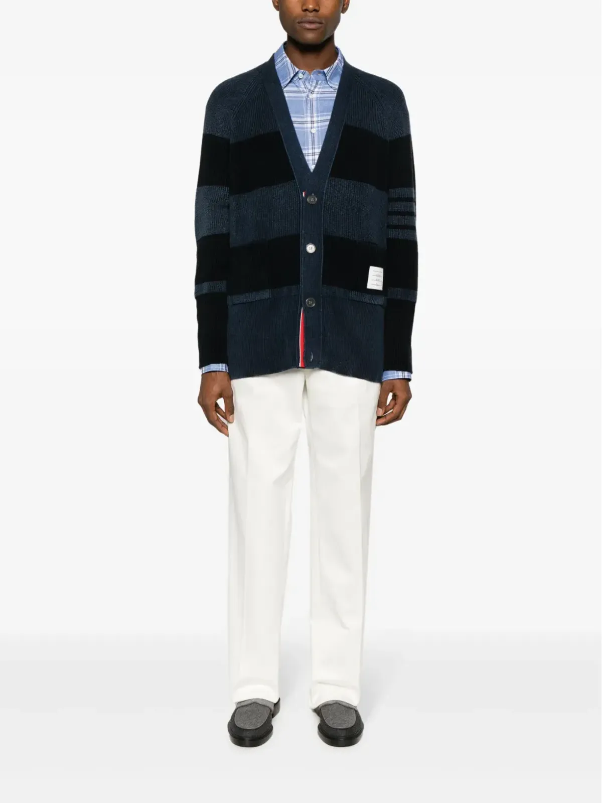 Thom Browne 4-Bar ストライプ カシミヤ カーディガン ブルー - 画像2