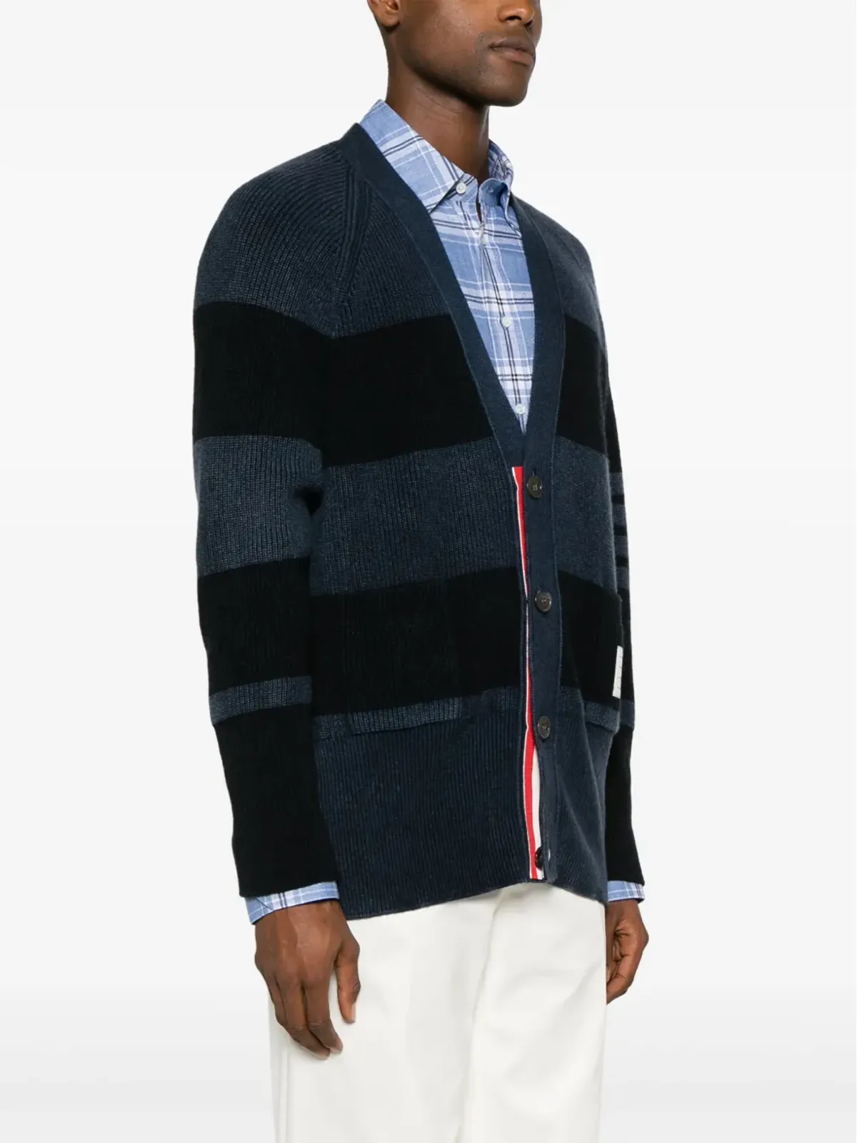 Thom Browne 4-Bar ストライプ カシミヤ カーディガン ブルー - 画像3