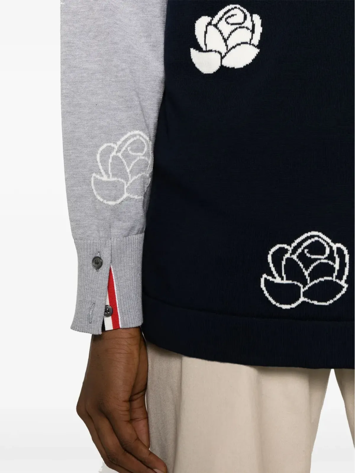 Thom Browne 4-Bar インターシャ カーディガン ブルー - 画像5