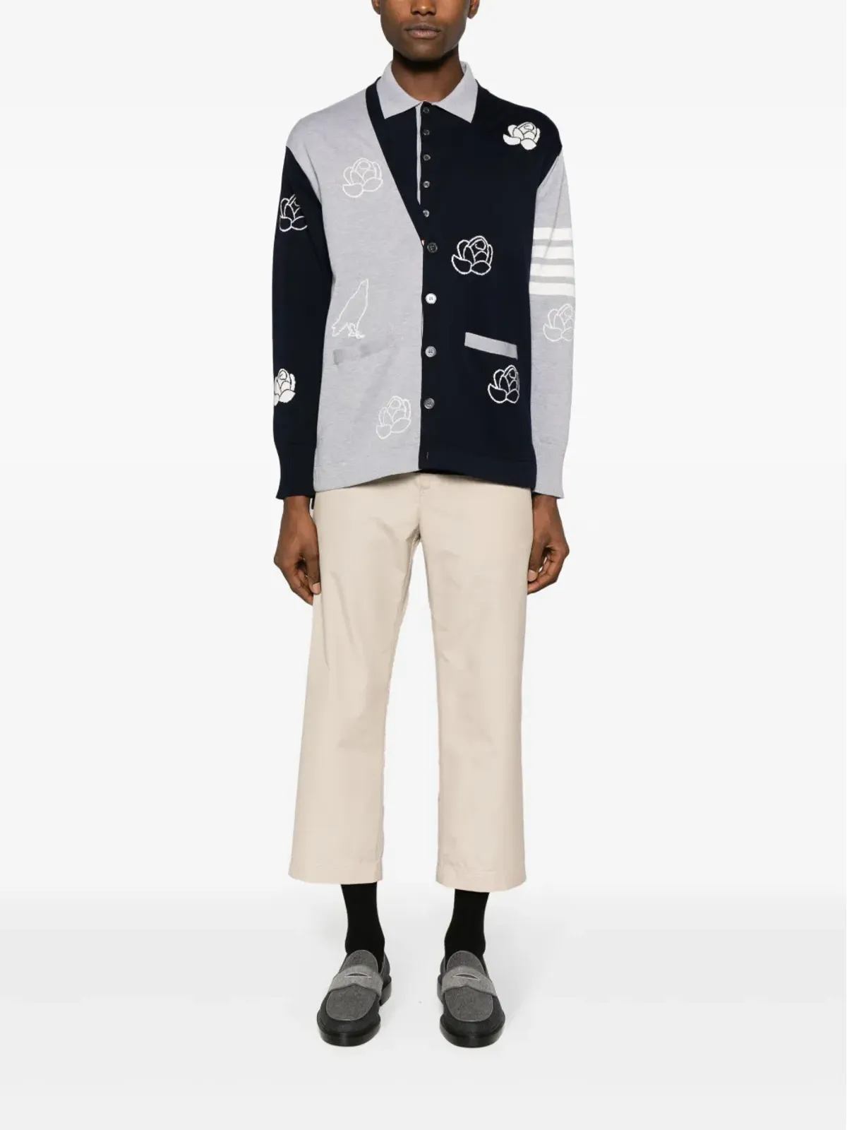 Thom Browne 4-Bar インターシャ カーディガン ブルー - 画像2