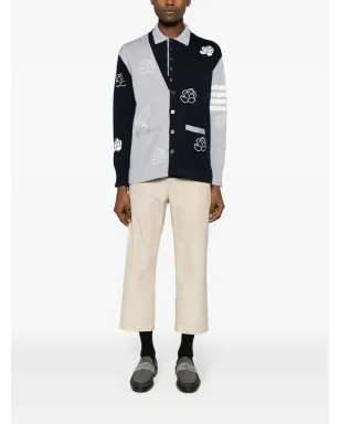 Thom Browne 4-Bar インターシャ カーディガン ブルー - サムネイル2
