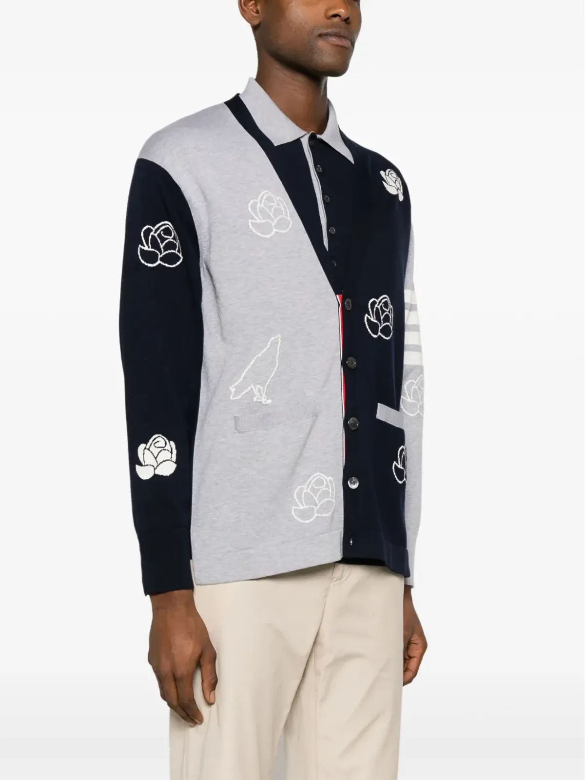 Thom Browne 4-Bar インターシャ カーディガン ブルー - 画像3