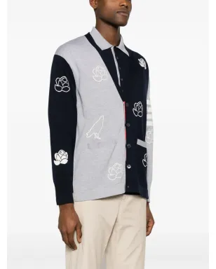 Thom Browne 4-Bar インターシャ カーディガン ブルー - サムネイル3