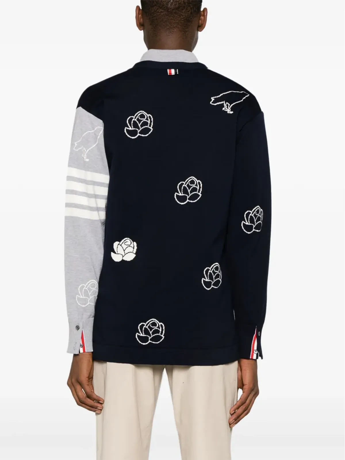 Thom Browne 4-Bar インターシャ カーディガン ブルー - 画像4