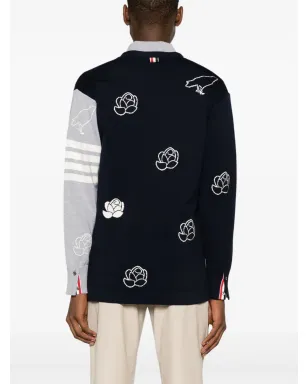 Thom Browne 4-Bar インターシャ カーディガン ブルー - サムネイル4