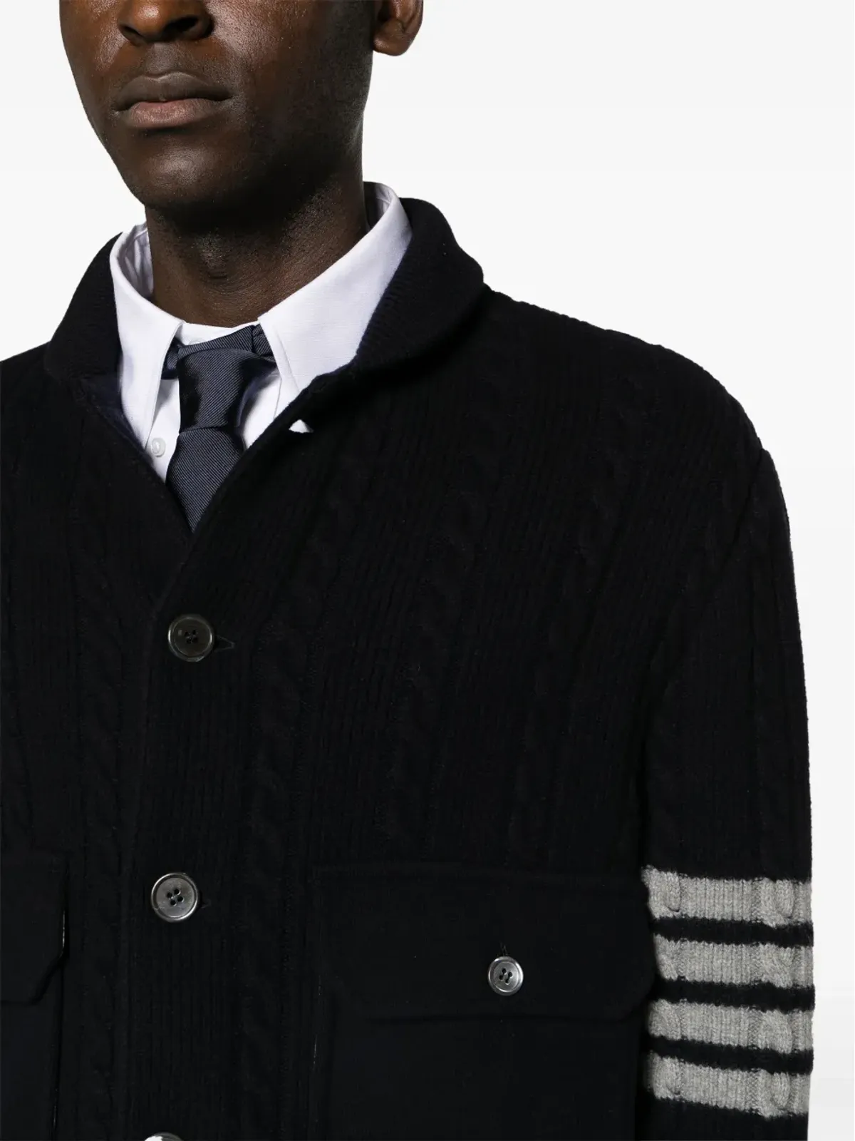 Thom Browne 4-Barストライプ ケーブルニット ジャケット ブルー - 画像5