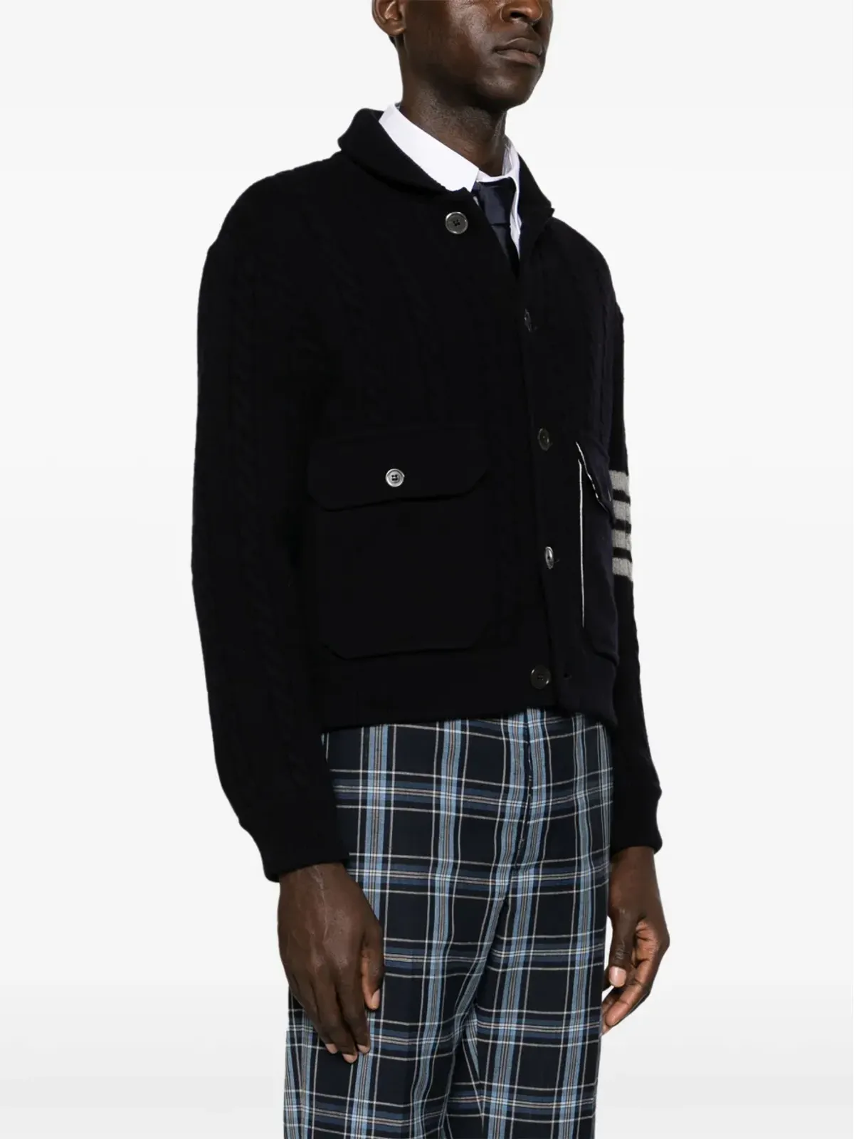 Thom Browne 4-Barストライプ ケーブルニット ジャケット ブルー - 画像3
