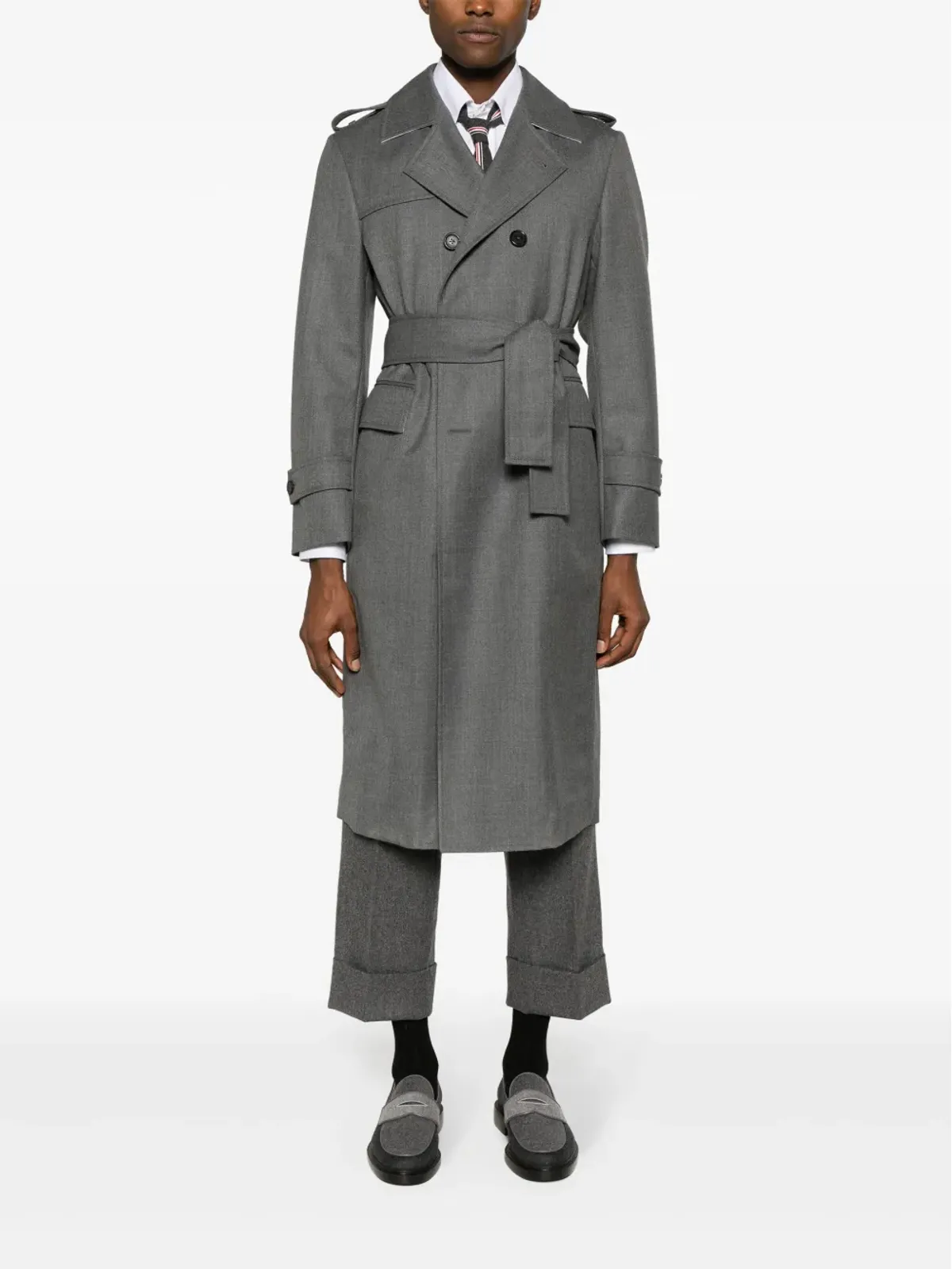 Thom Browne ウール ダブルブレスト トレンチコート - グレー - 画像2