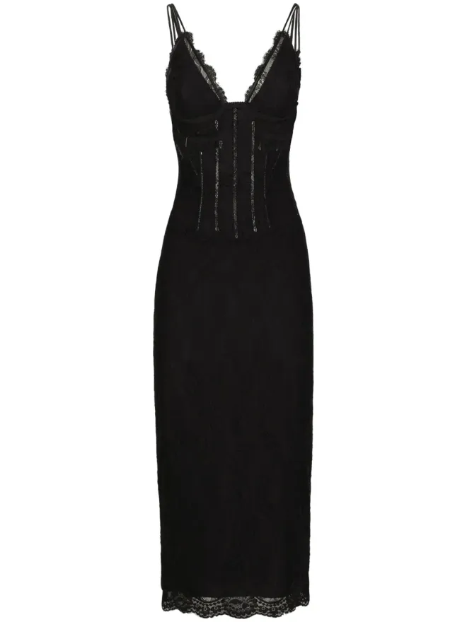 Dolce & Gabbana Dolce & Gabbana レース付きスリップドレス - ブラックの商品画像