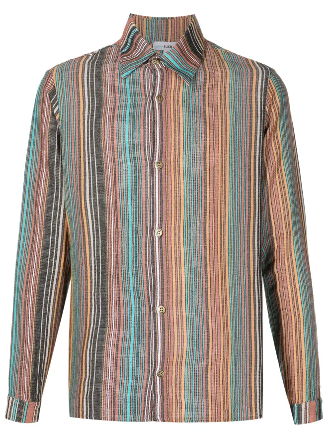 Amir Slama Amir Slama ストライプジャカードコットンシャツ ブラウンの商品画像