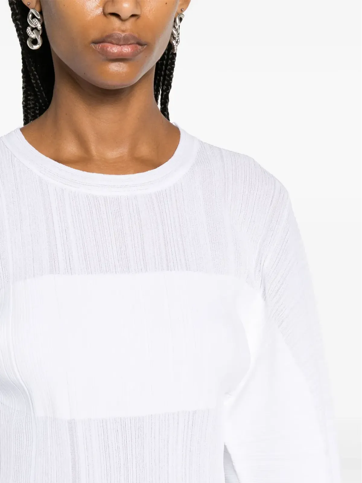 Stella McCartney ファインニット・プリセ風エフェクト トップ ホワイト - 画像5