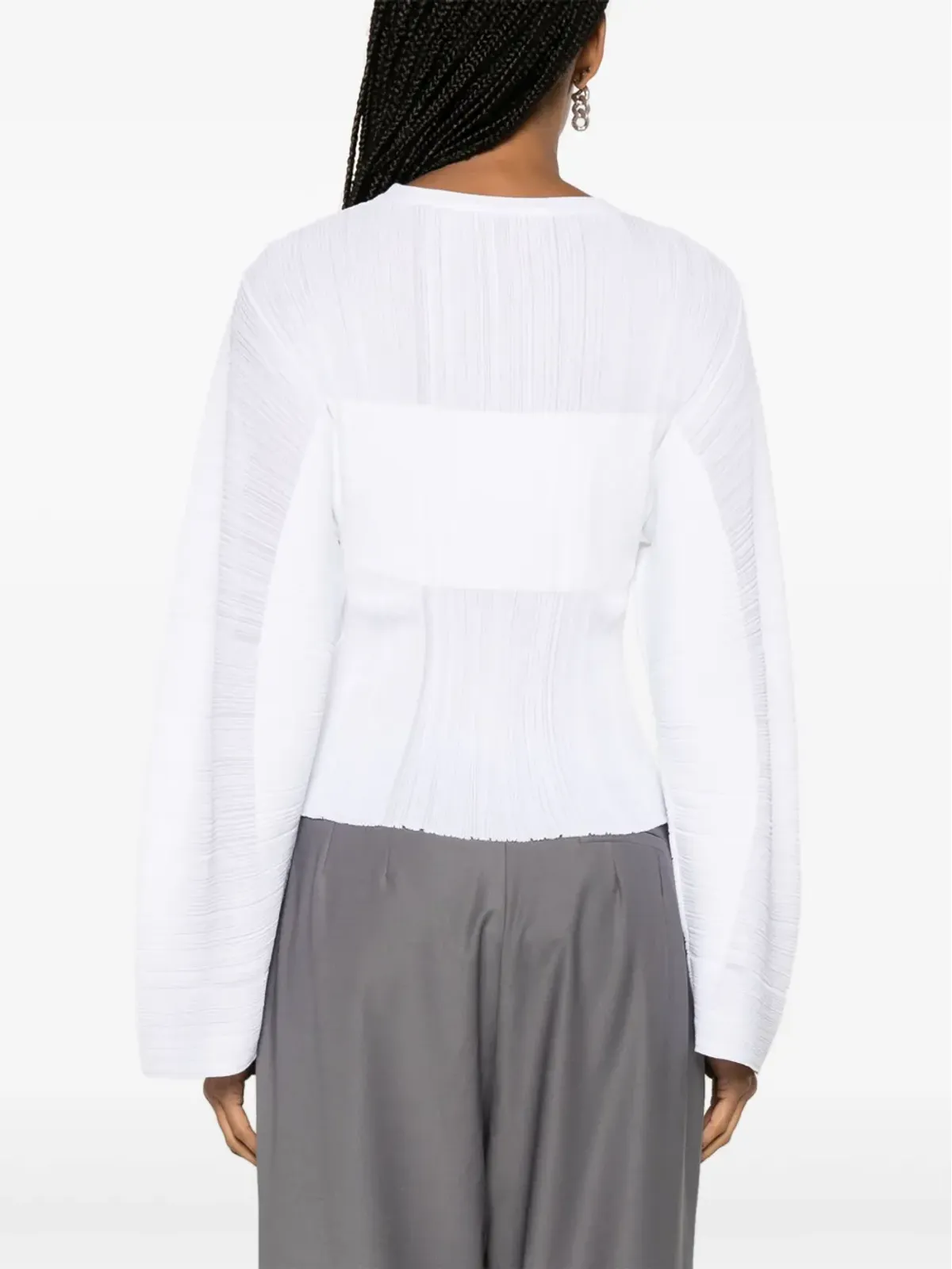 Stella McCartney ファインニット・プリセ風エフェクト トップ ホワイト - 画像4