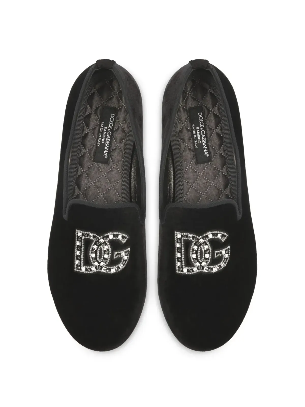 Dolce & Gabbana Kids ラインストーン装飾のベルベットスリッパ - ブラック - 画像4
