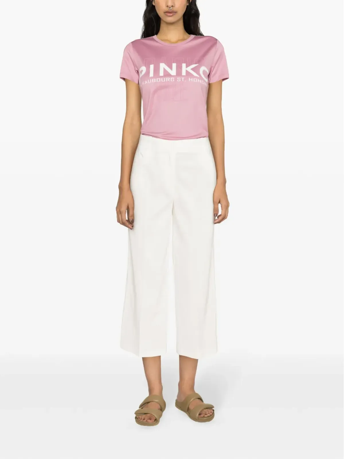PINKO プロテシラオ リネン混クロップドパンツ - ホワイト - 画像2