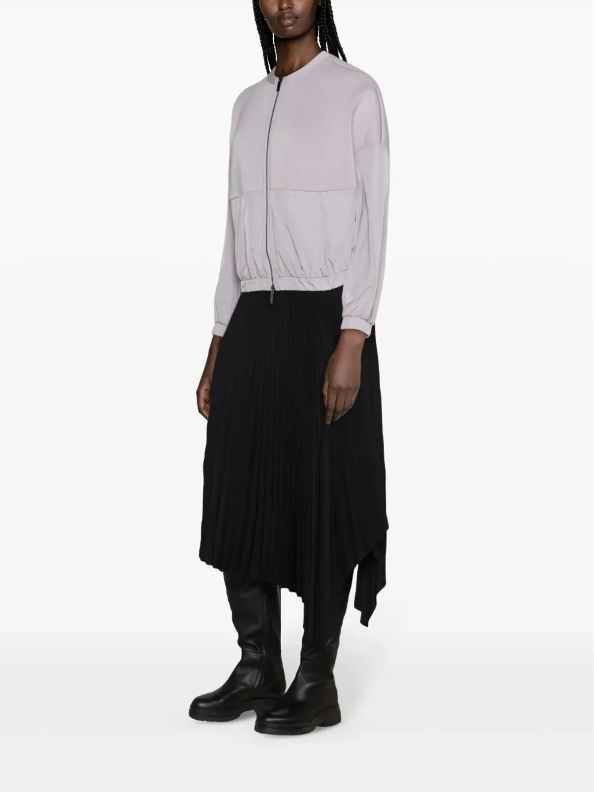 Emporio Armani スキューバジャージー素材のパネルデザイン ボンバー ジャケット（パープル） - 画像3