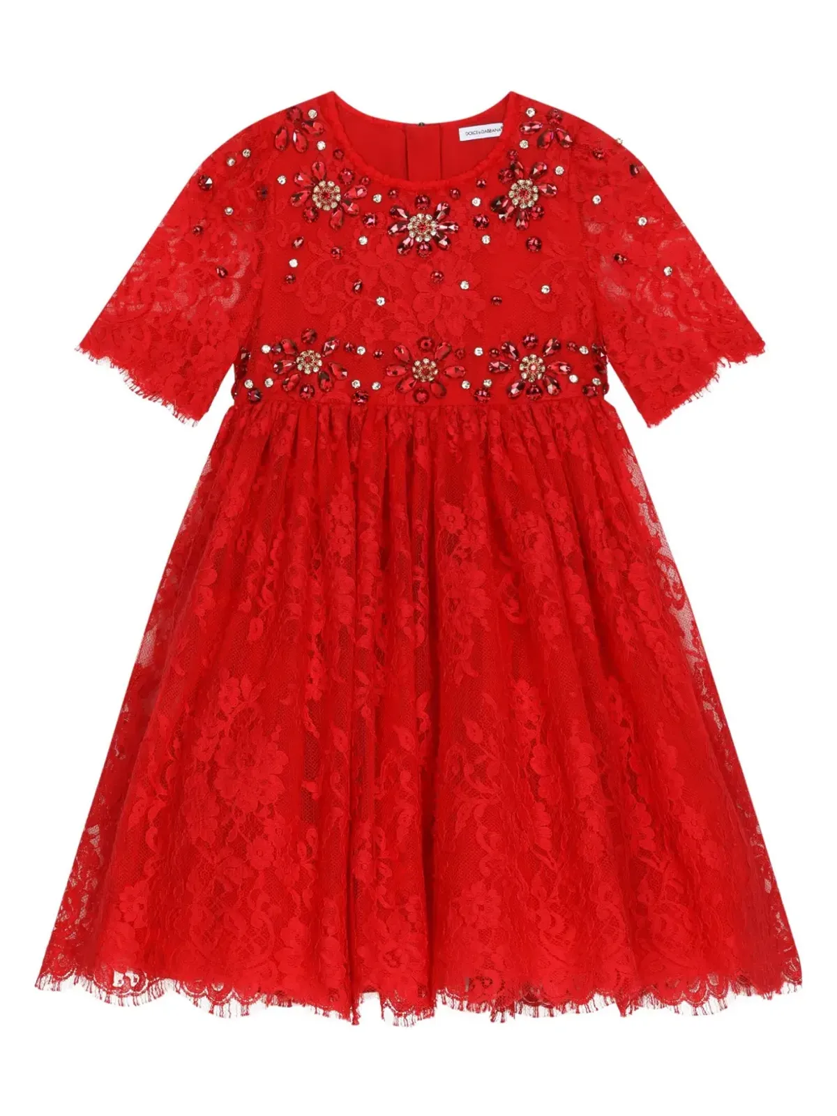 Dolce & Gabbana Kids ジェムストーン付きレースドレス - レッド - 画像1