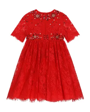 Dolce & Gabbana Kids ジェムストーン付きレースドレス - レッド - サムネイル2