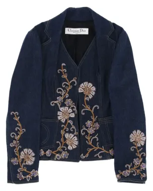 Christian Dior ビンテージ 2010年代 花柄刺繍デニムジャケット - ブルー - サムネイル1