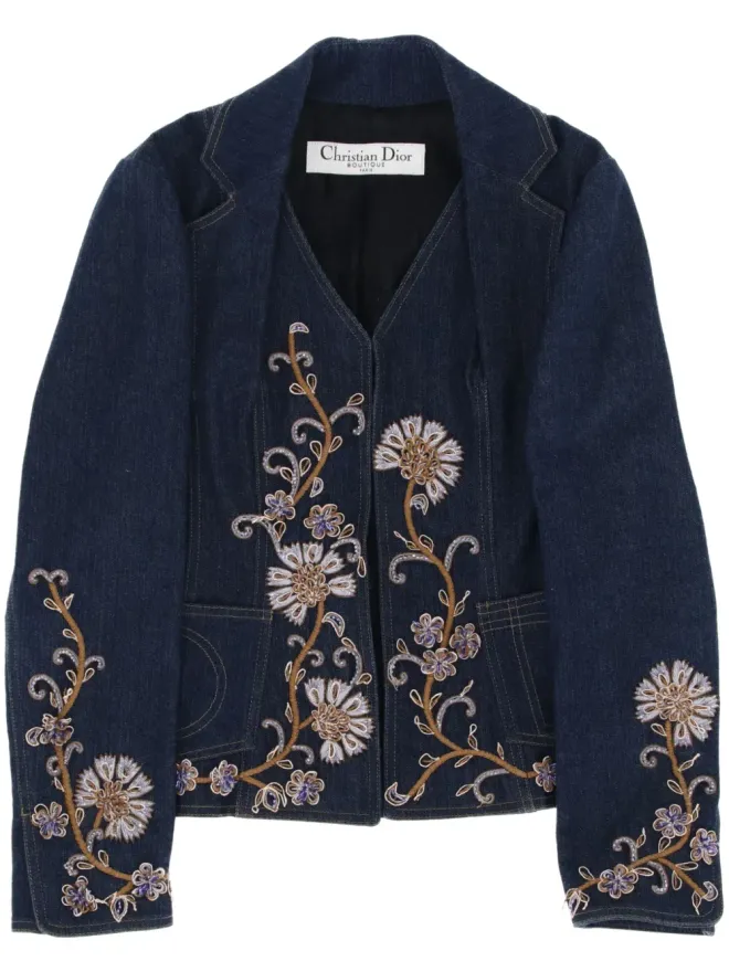 Christian Dior Pre-Owned Christian Dior ビンテージ 2010年代 花柄刺繍デニムジャケット - ブルーの商品画像