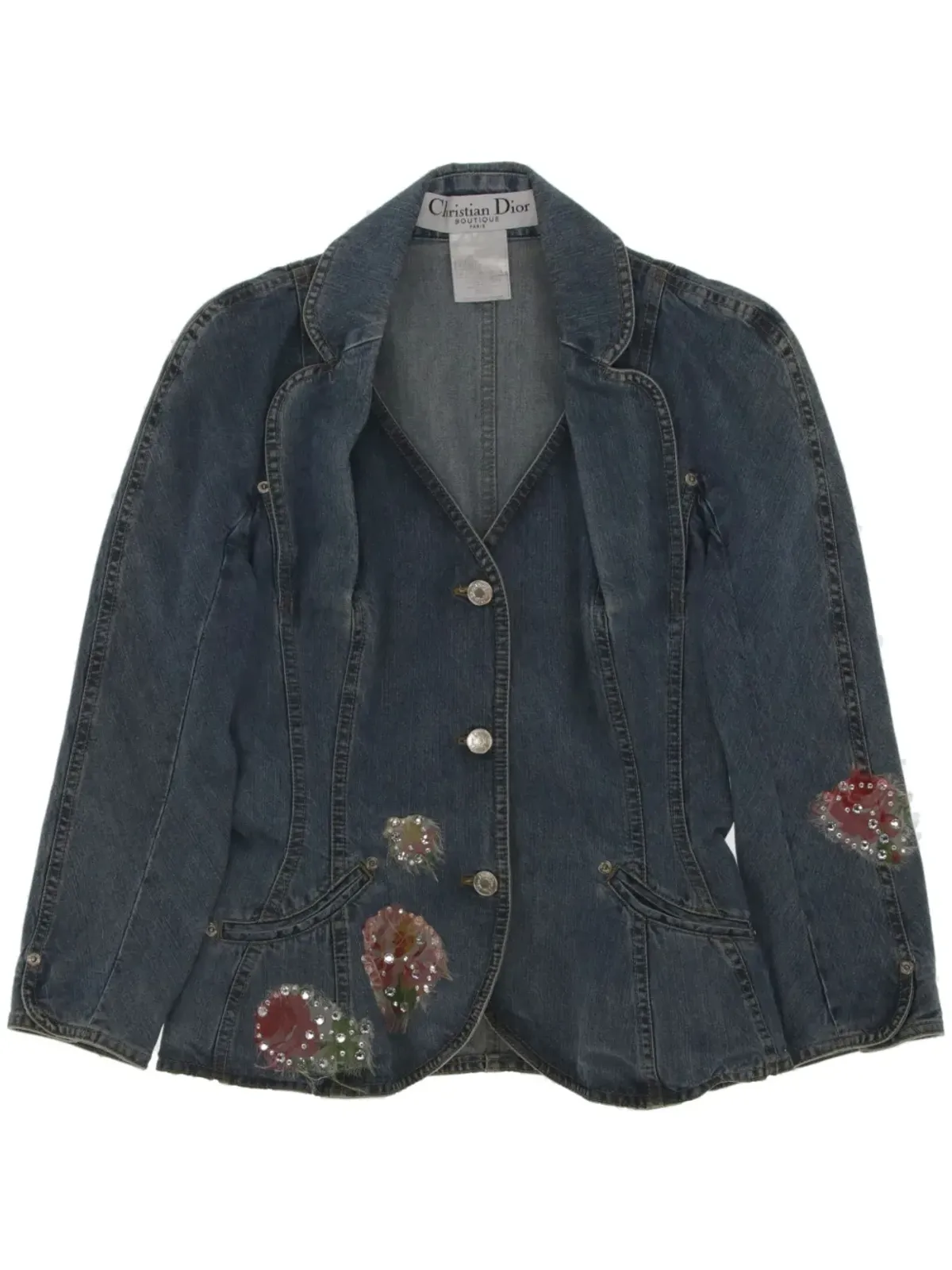 Christian Dior Pre-Owned 2010年代 花柄アップリケ デニムジャケット ブルー - 画像1