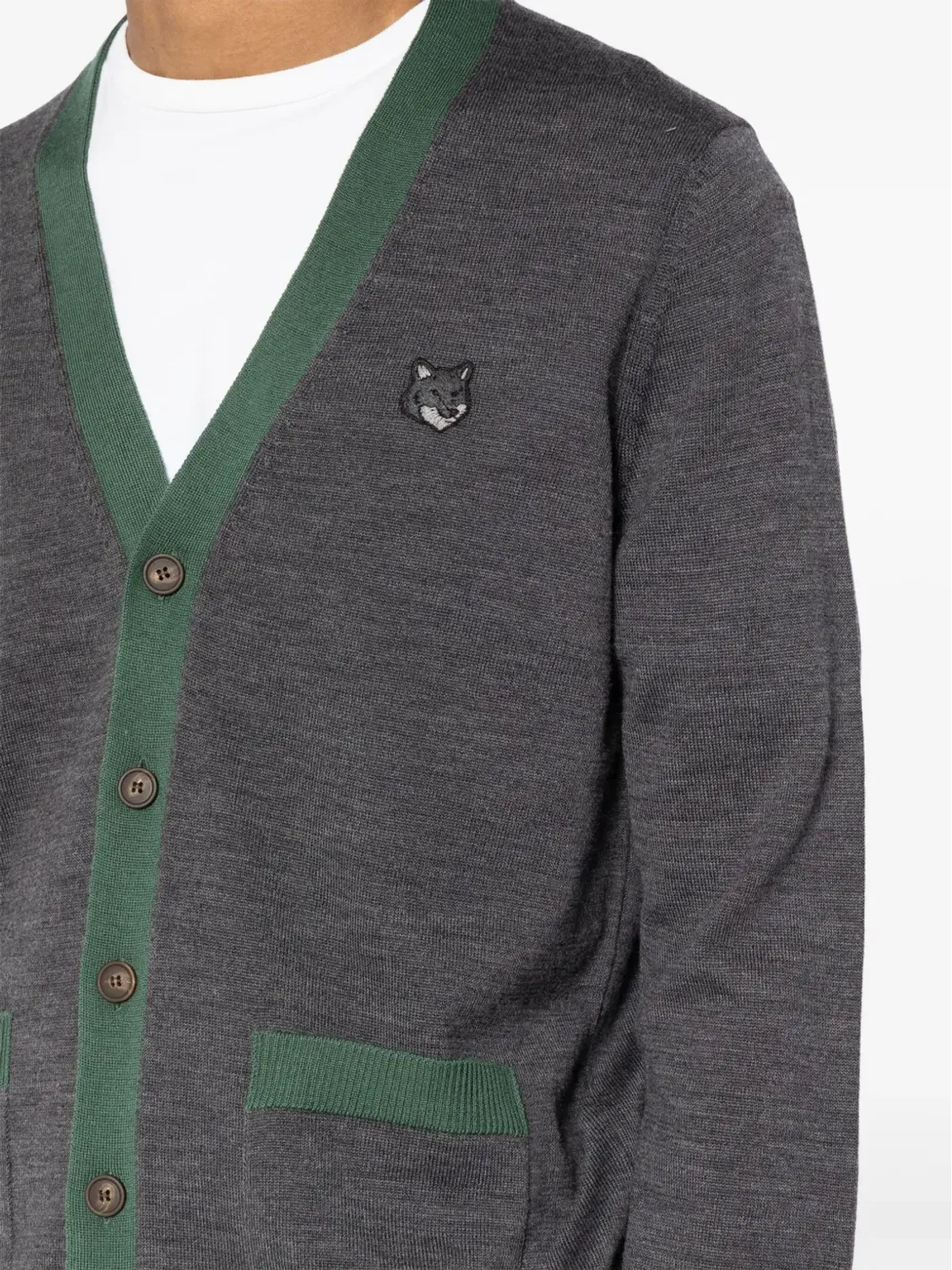 Maison Kitsuné ボールド フォックスヘッド パッチ カーディガン グレー - 画像5
