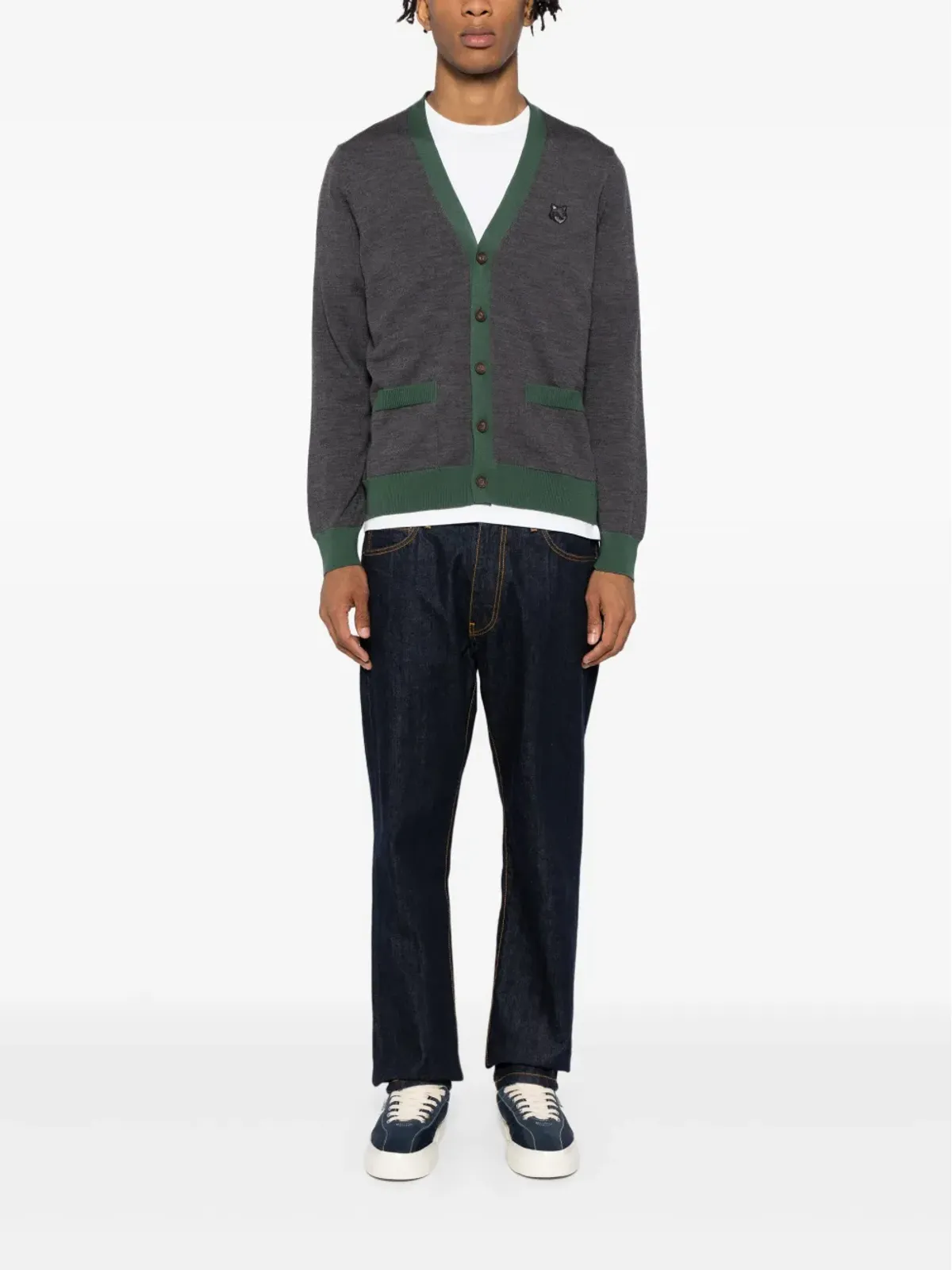 Maison Kitsuné ボールド フォックスヘッド パッチ カーディガン グレー - 画像2