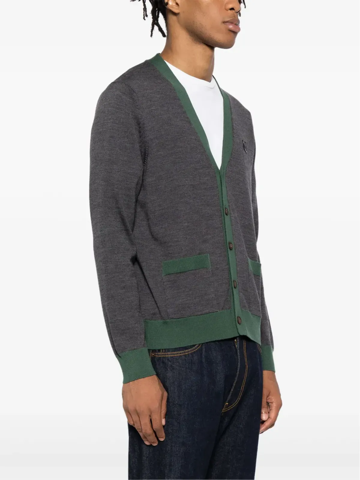 Maison Kitsuné ボールド フォックスヘッド パッチ カーディガン グレー - 画像3