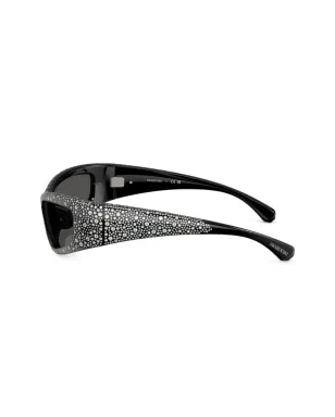 Swarovski Eyewear クリスタル装飾の長方形サングラス（ブラック） - サムネイル3