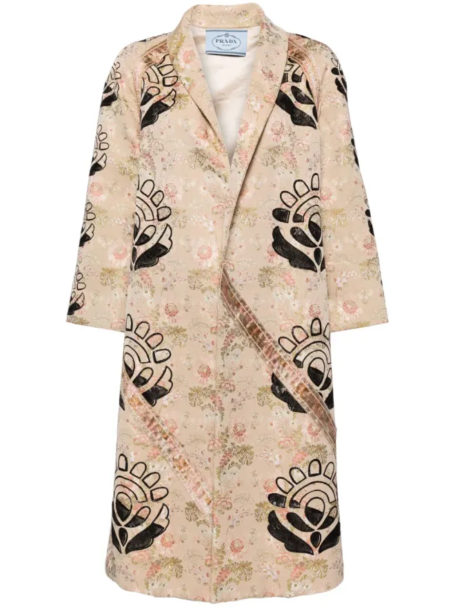 Prada Pre-Owned Prada Pre-Owned 刺繍花柄コート - ベージュの商品画像