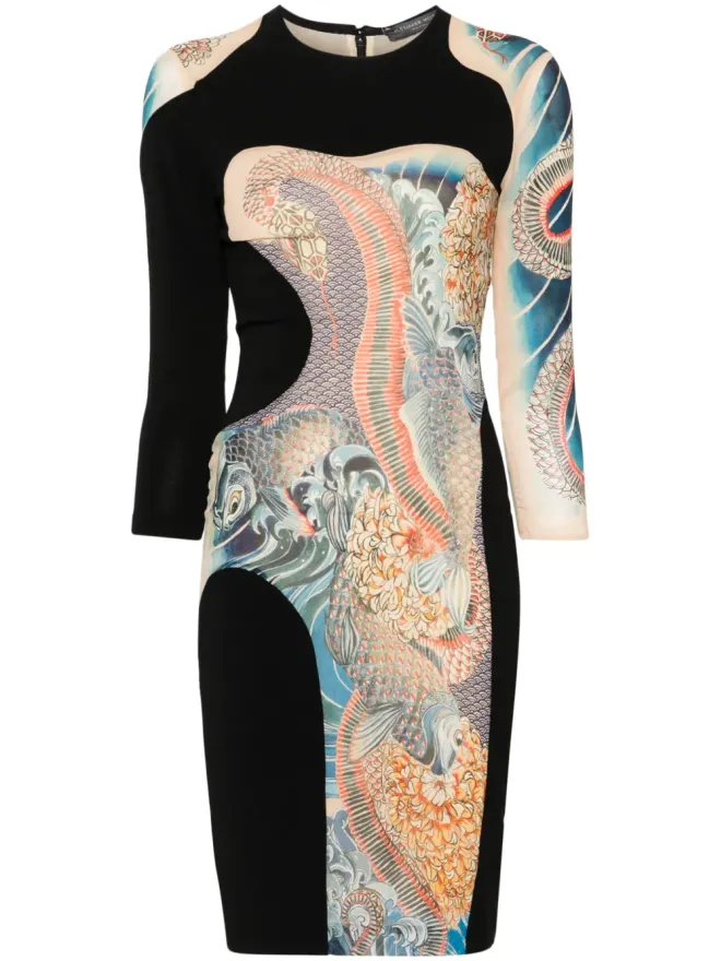 Alexander McQueen Alexander McQueen Japanese-style print mini dress - Blackの商品画像