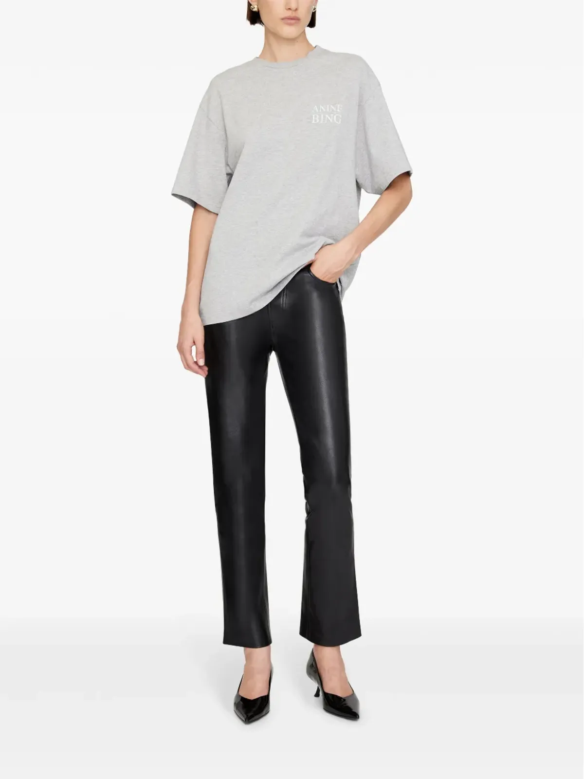 ANINE BING マイヤーズ セリフ NY Tシャツ グレー - 画像3