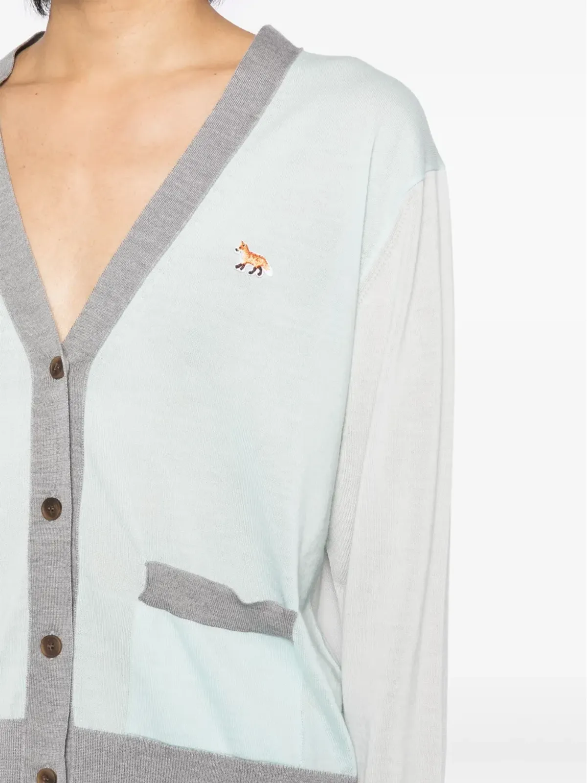 Maison Kitsuné ベビーキツネのパッチ カラーブロック カーディガン - 画像5