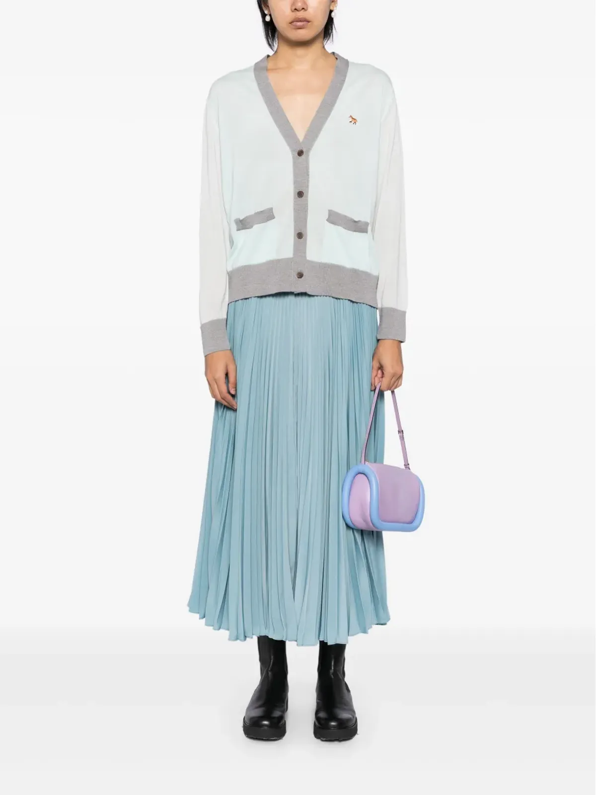 Maison Kitsuné ベビーキツネのパッチ カラーブロック カーディガン - 画像2