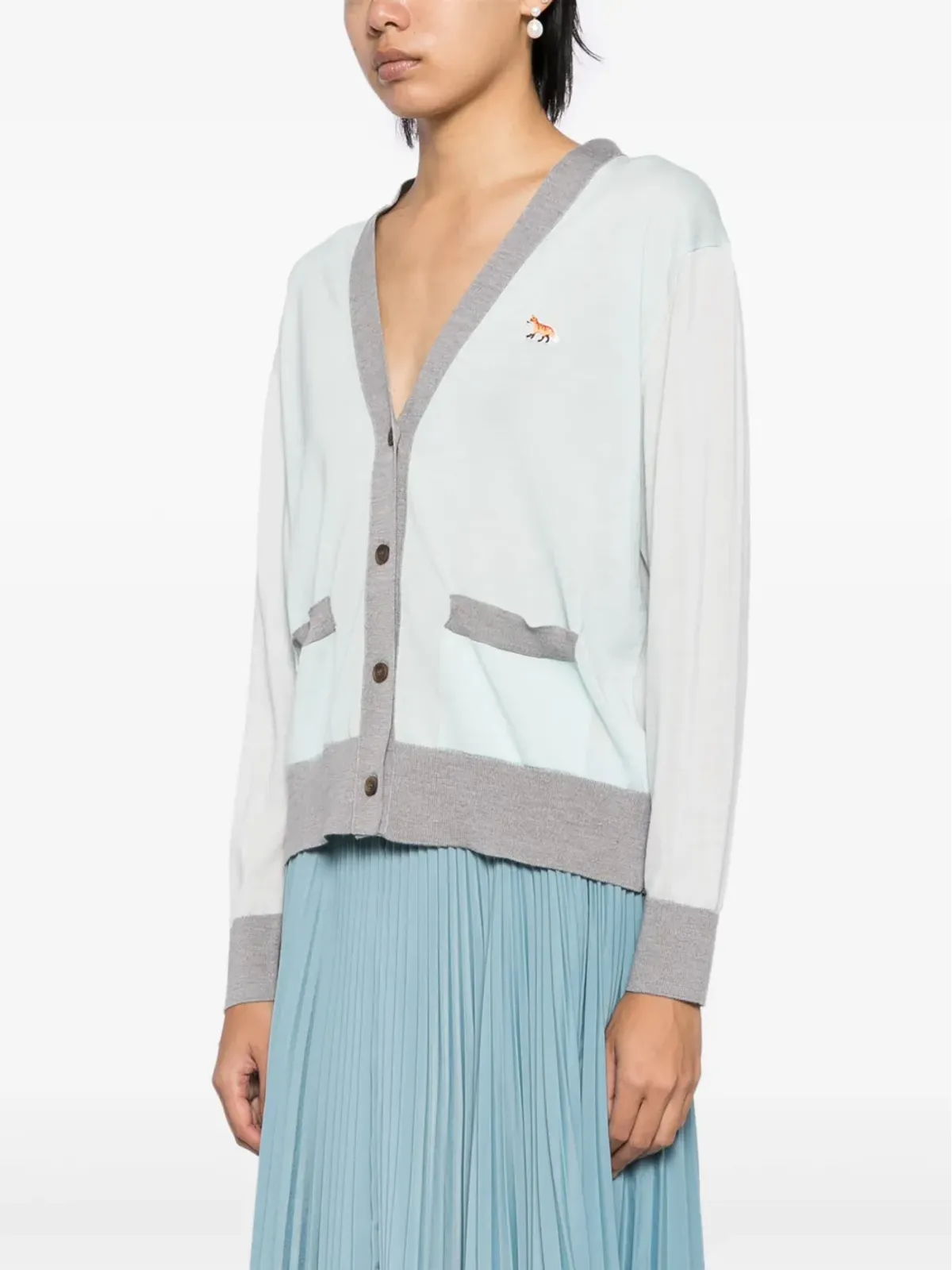 Maison Kitsuné ベビーキツネのパッチ カラーブロック カーディガン - 画像3