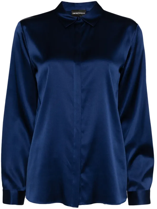 Emporio Armani Emporio Armani ネイビー シルク混紡 ロングスリーブ シャツの商品画像