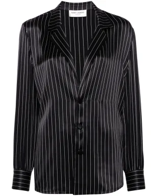 Saint Laurent ストライプ入りシルク パジャマシャツ - ブラック - サムネイル1