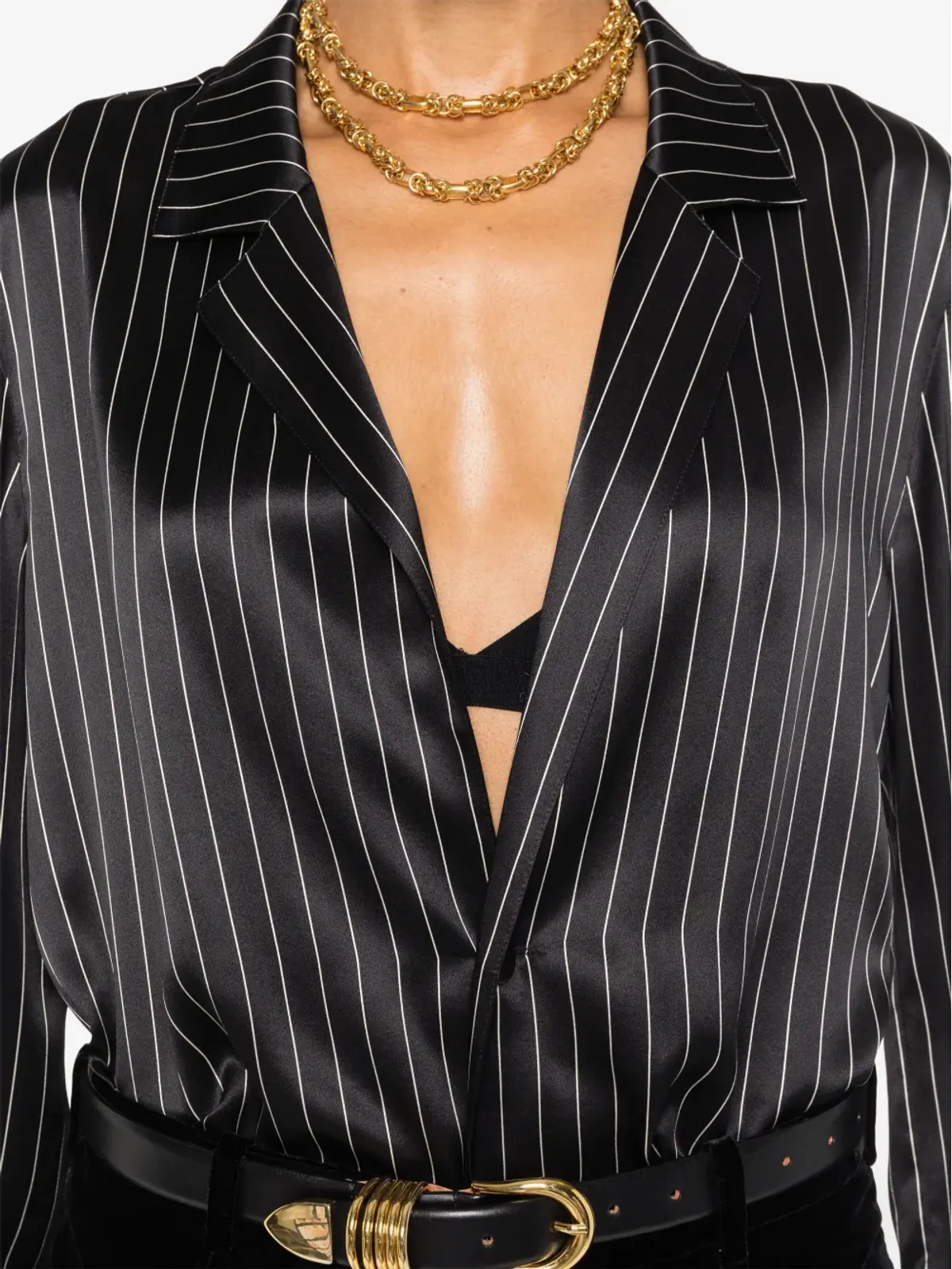 Saint Laurent ストライプ入りシルク パジャマシャツ - ブラック - 画像5